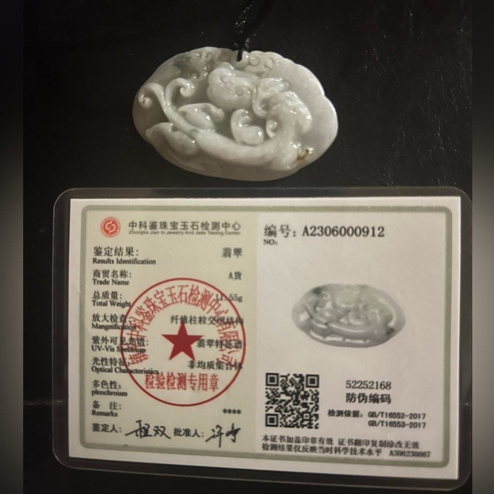 Certified Jade jadeite dragon oval light green white pendant